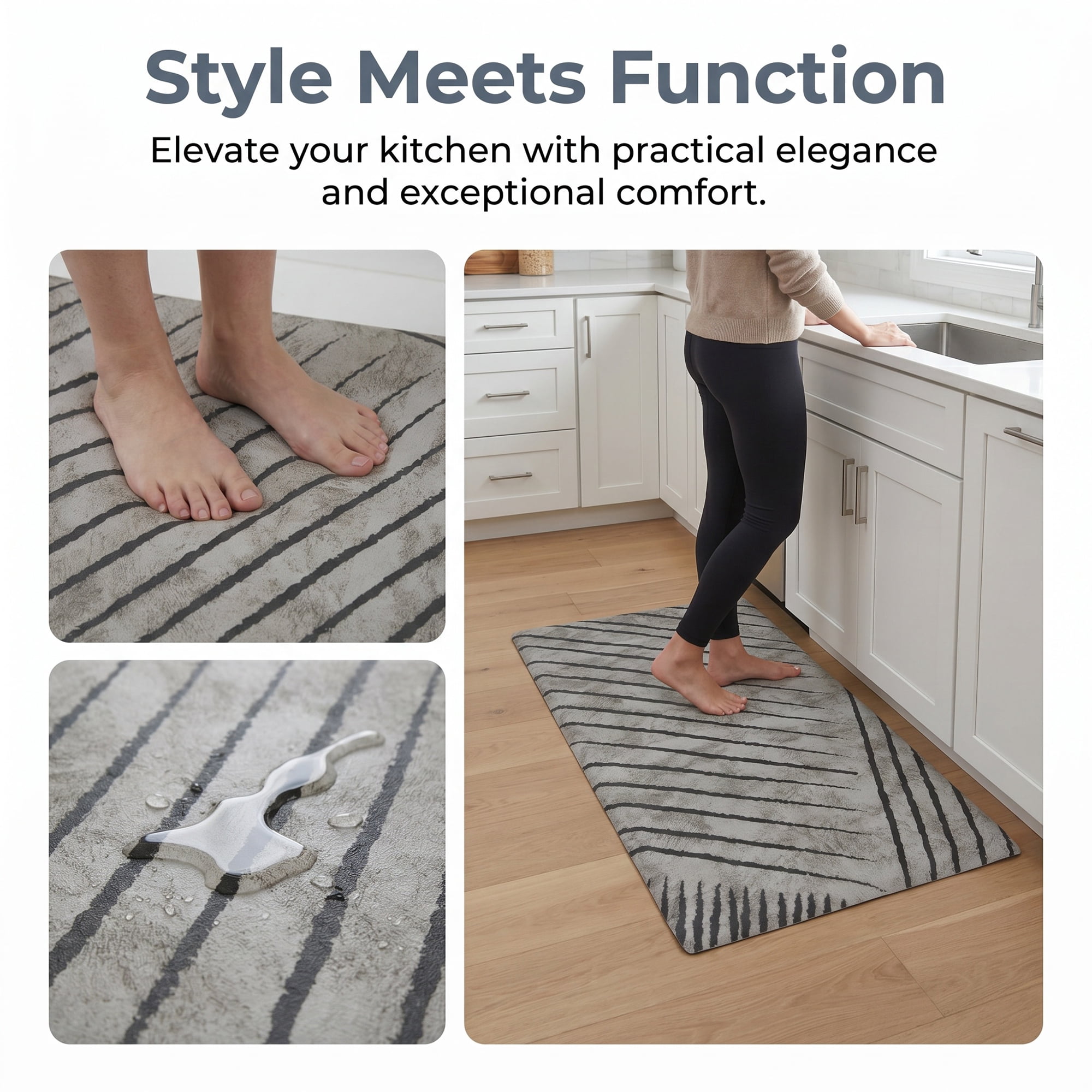 Unique Bargains Geometric Anti Waterproof Cushioned Comfort Rug Khaki Line 30" x 18"