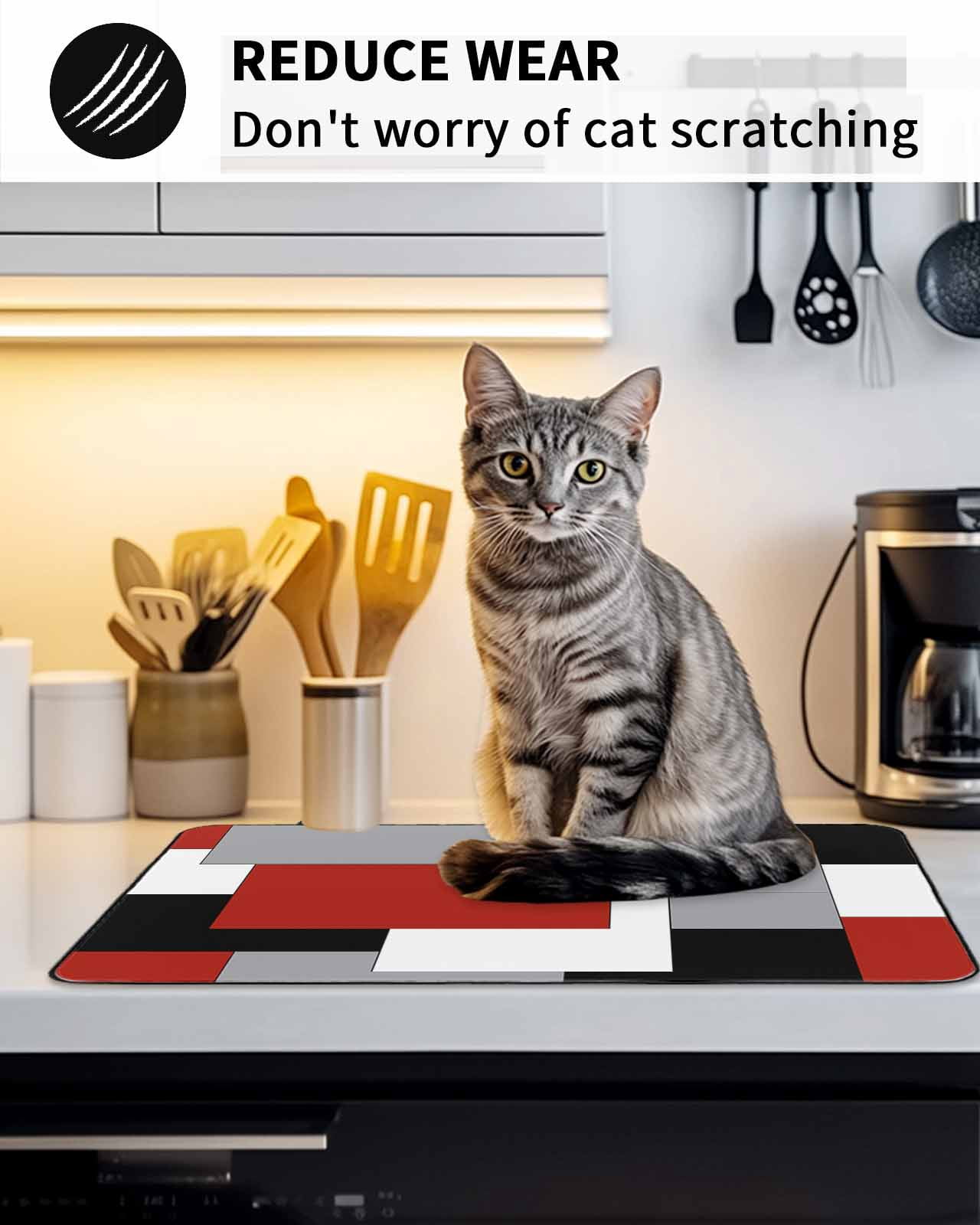 Stove Top Covers for Electric Stove, Red Grey Black Geometric Glass Stovetop Cover Protector, Middle Century Modern Art Abstract Induction Cooktop Protector Oven Mat for Kitchen Countertop 24"x21"