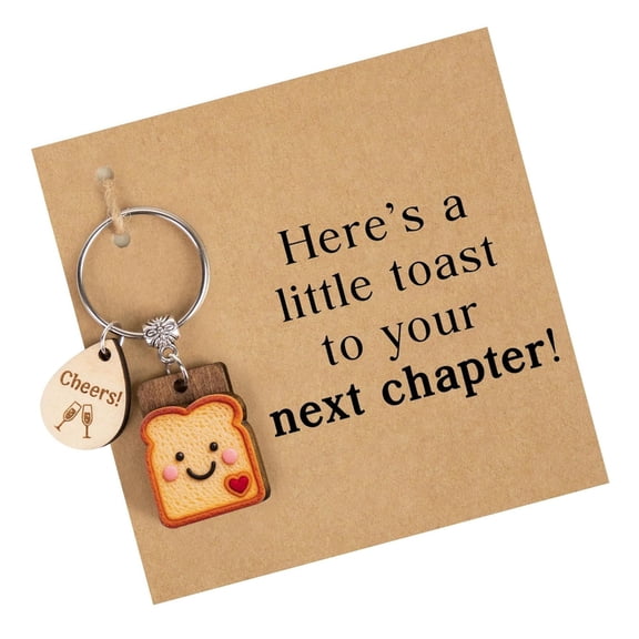 MANNYA Wooden Toasts Keychain Keyring Cartoon Keychains for New Beginnings Farewell Going Away Gifts Inspirational Present