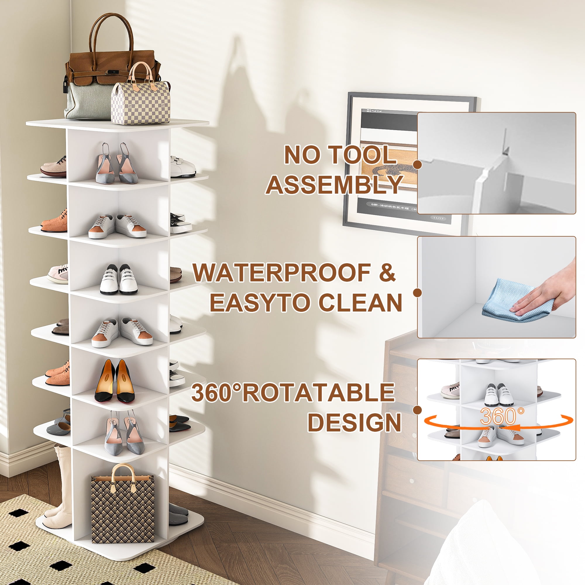 Miniyam 7-Tier Rotating Shoe Rack, Holds 24 Pairs, Space-Saving Design for Shoes & Accessories