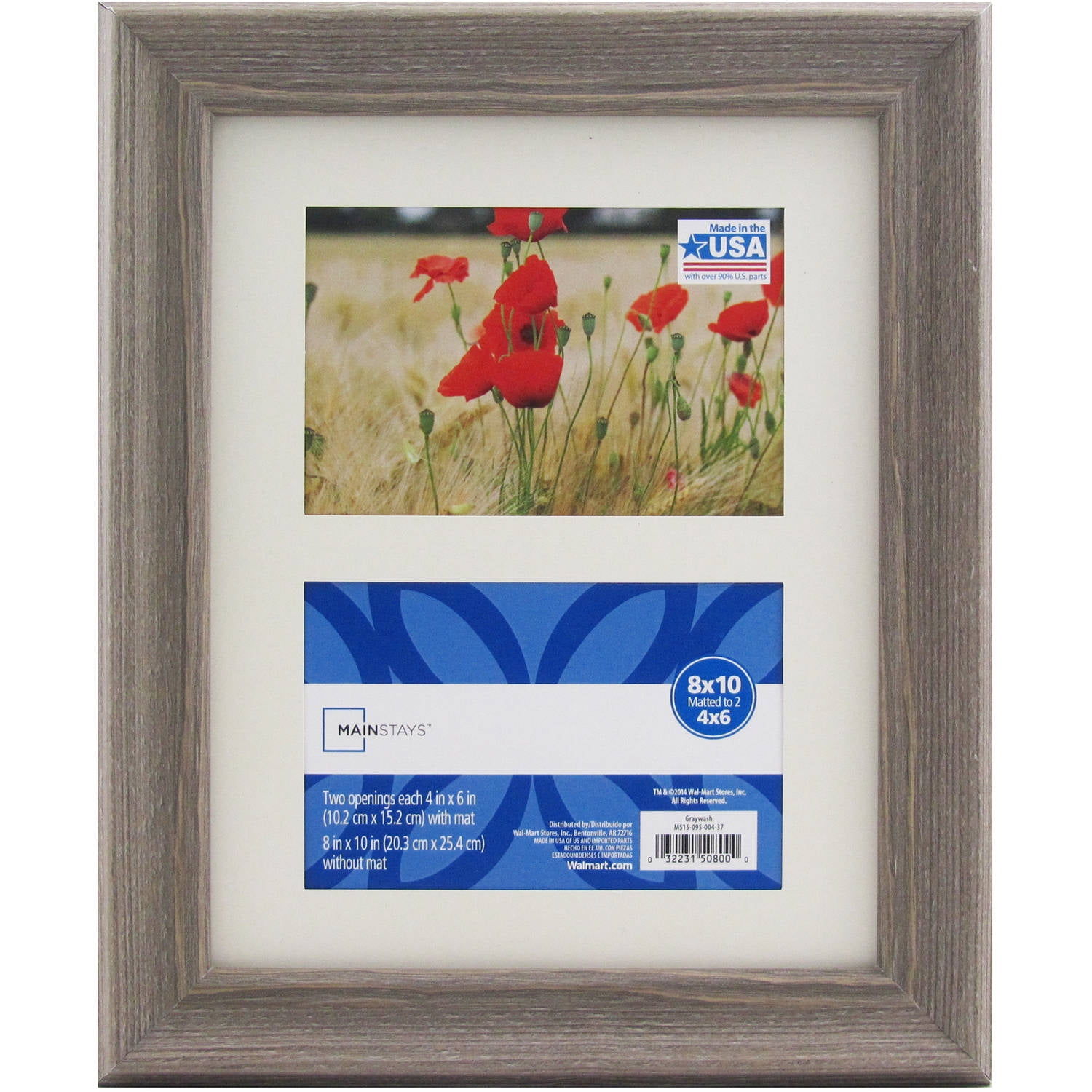 Mainstays 8x10 Matted to Two 4x6 Openings Graywash Picture Frame