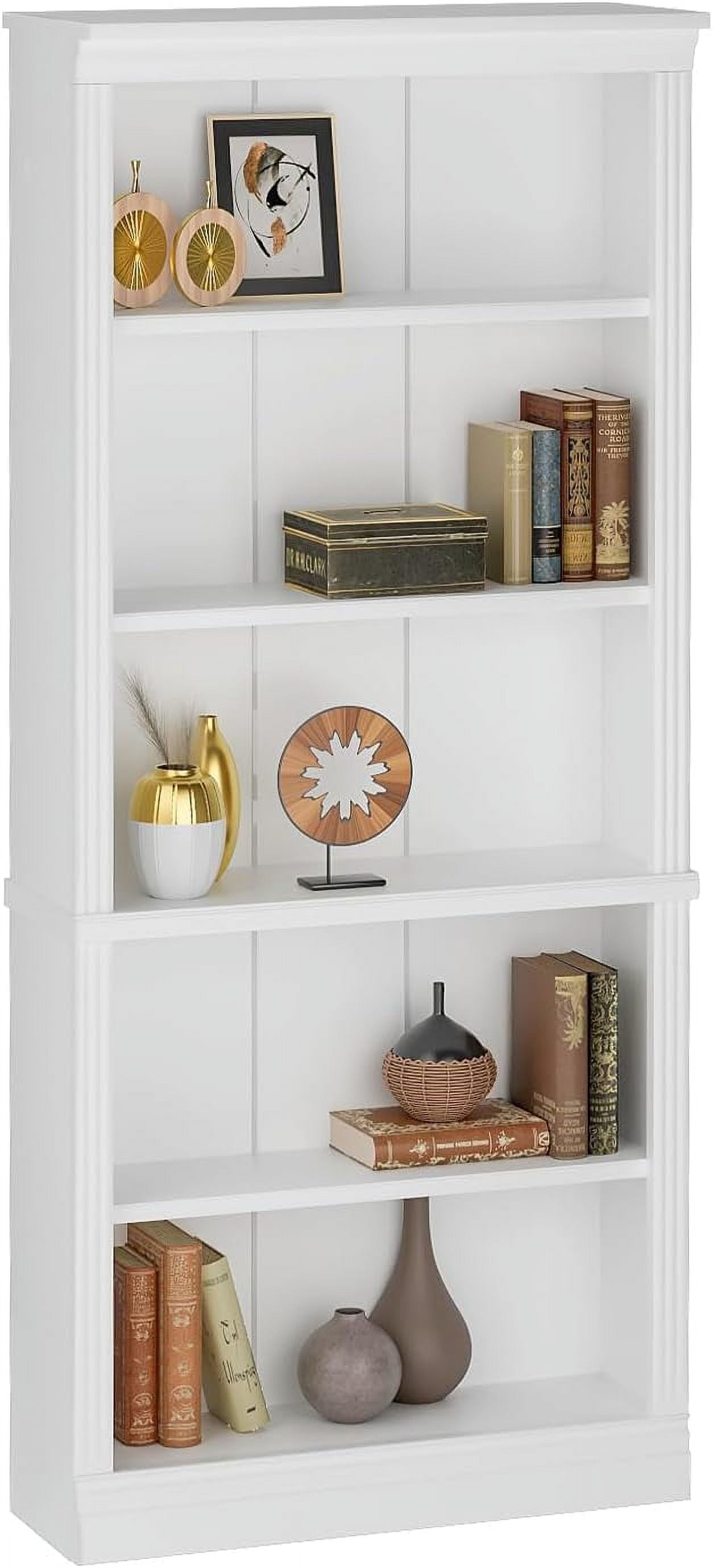 5-Shelf Bookcase, Wooden Freestanding Bookshelf Storage Rack, Open Display Shelf Organizer for Living Room, Bedroom, Home Office (White)