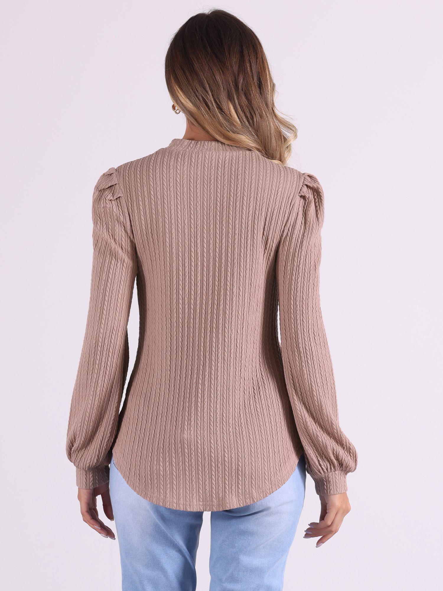 DARING DIVA Women's Puff Long Sleeve Casual Work Blouses S Pink