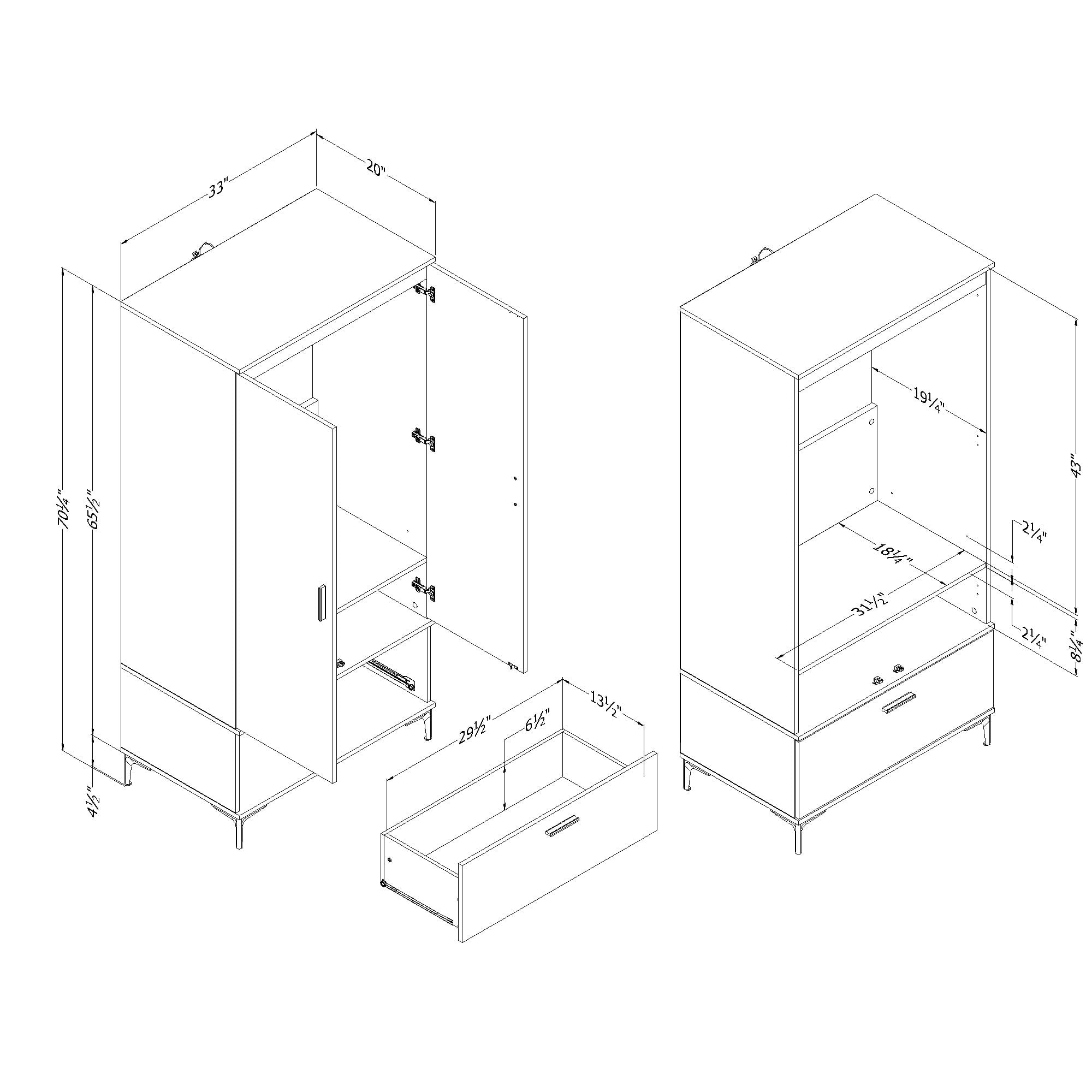 South Shore Musano Wardrobe Armoire with Doors and Drawers, in Natural Walnut