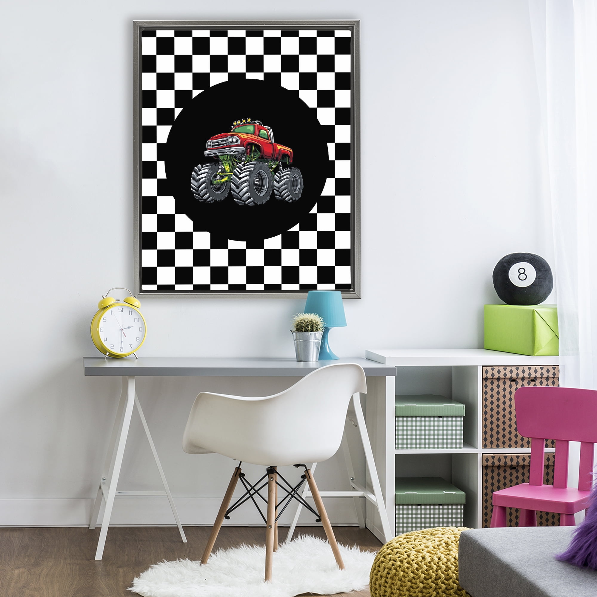 Monster Truck Dude Gray Framed Floater Canvas Wall Art, design by Kim Allen