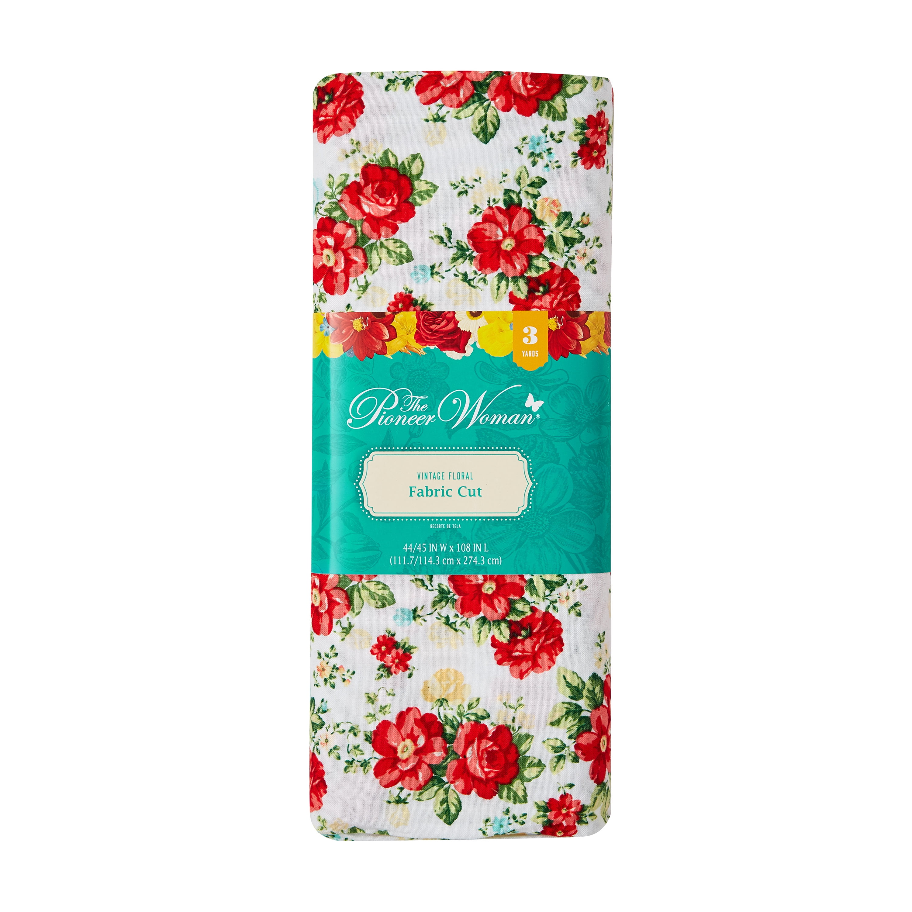 The Pioneer Woman 44' x 3 Yard Cotton Vintage Floral White Precut Fabric, White