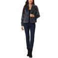 thumbnail image 2 of Abrigo de piel sintética recortado para mujer, chaqueta de invierno de moda, abertura frontal, solapa con muesca, manga larga, abrigo esponjoso, L gris oscuro, 2 of 6