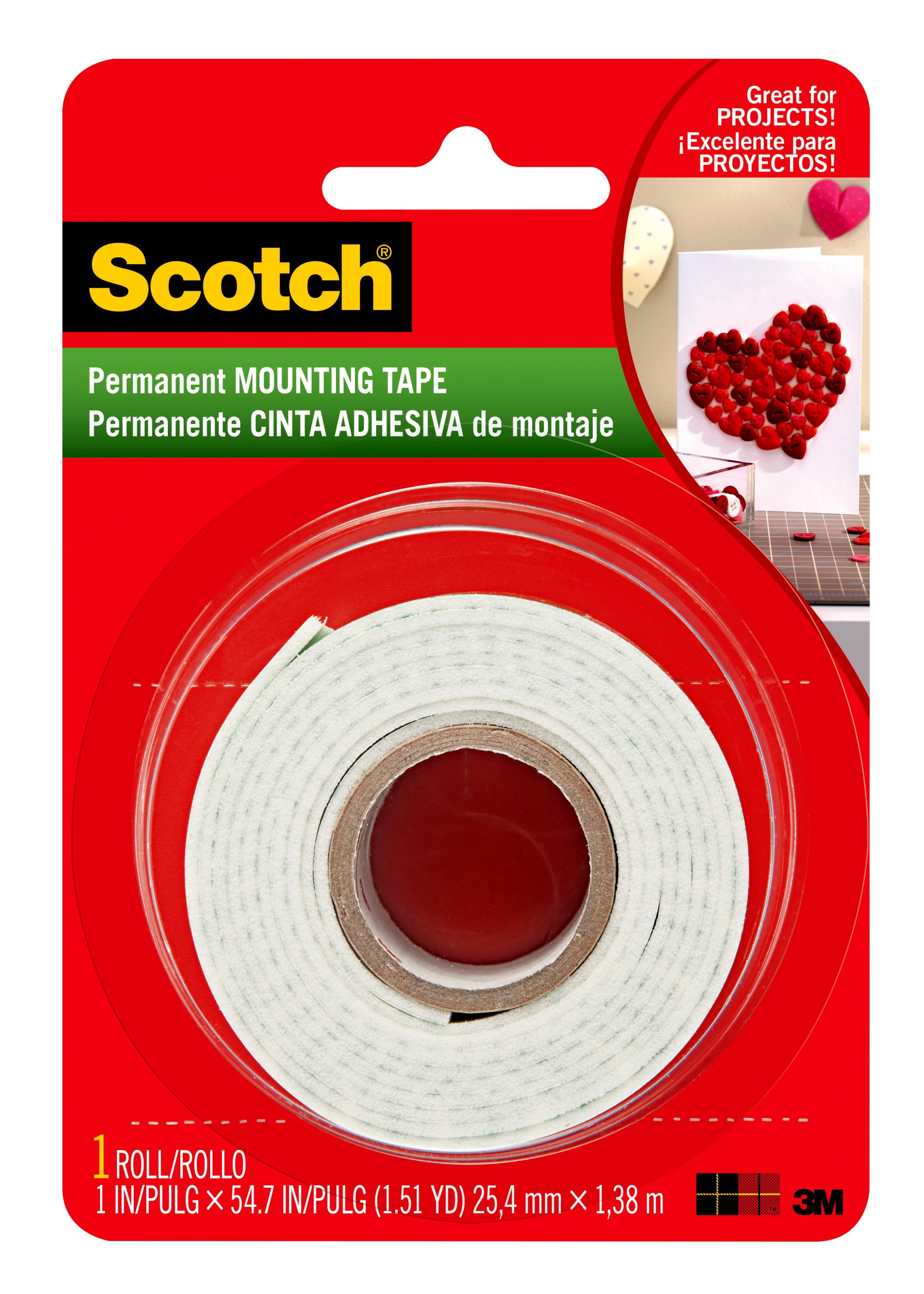 Scotch Indoor Permanent Mounting Tape, 1 in x 54.7 in, 1 Roll Walmart