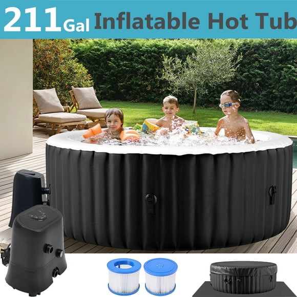 Spa Gonflable d'Extérieur pour 4 Personnes, Rond, 211 Gallons, Jets d'Air pour Couple dans la Cour Arrière, avec 110 Jets à Bulles – Panneau de Commande, Comprend une Housse Écoénergétique, un Filtre et un Protège-Plancher