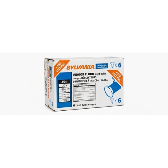 Sylvania Incandescent R20 Flood Light Bulbs, 45W, 230 Lumens, 2850K, Warm White, Value Pack - 6 Pack (15676)