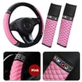 thumbnail image 1 of MYG 3× Bling Leather Rhinestone Car Steering Wheel Cover with Shoulder Pads Pink, 1 of 10