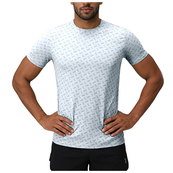 JFOPQVSM Men's Sports T Shirt Summer Solid Color Quick Drying Breathable Printed T Shirt