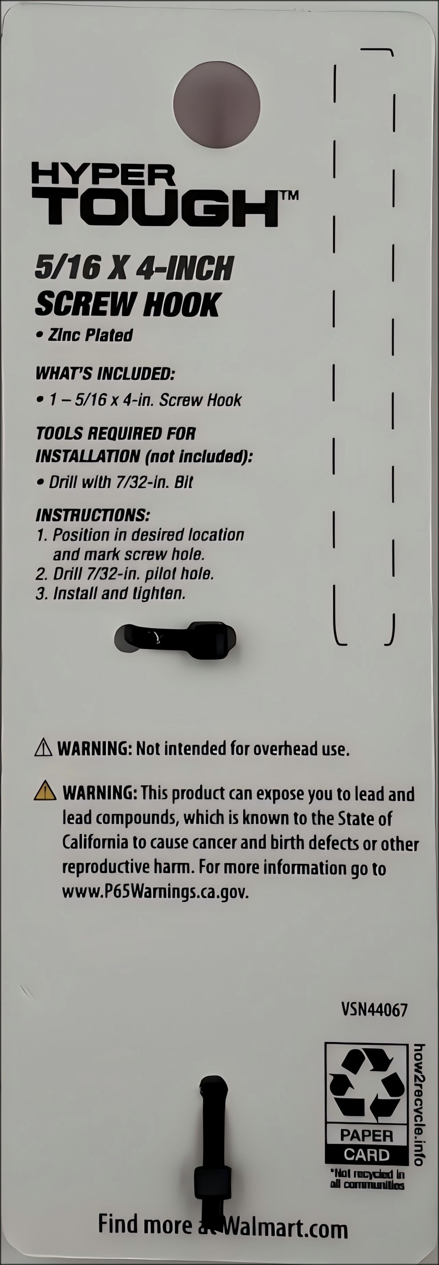 Hyper Tough Screw Hook 5/16 inch x 4 inch Zinc Plated