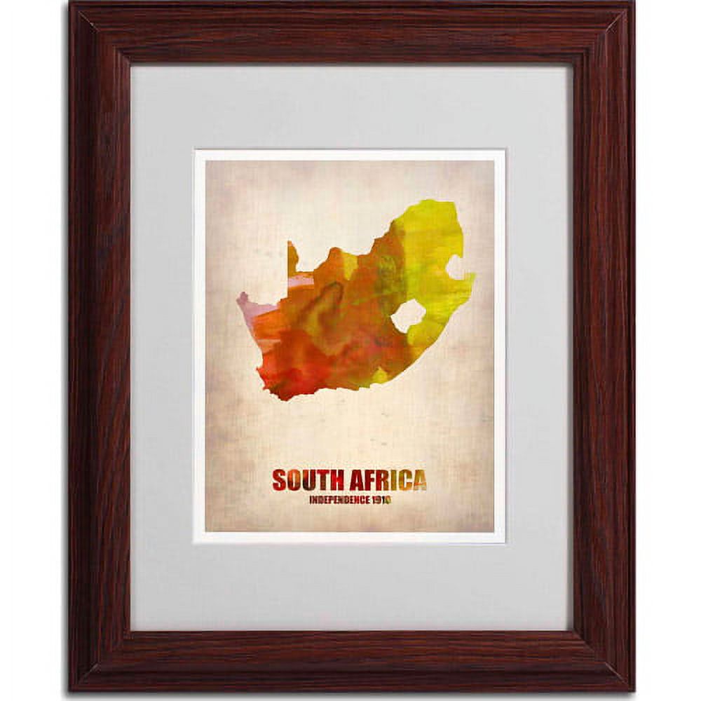 Trademark Fine Art "South Africa Watercolor Map" Matted Framed Art by Naxart, Wood Frame