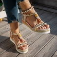 thumbnail image 3 of Bohemian Espadrilles for Women Braided Strappy Platform Wedge Sandals Open Toe T-Strap Beaded Slingback Heels Beige Size 6, 3 of 8