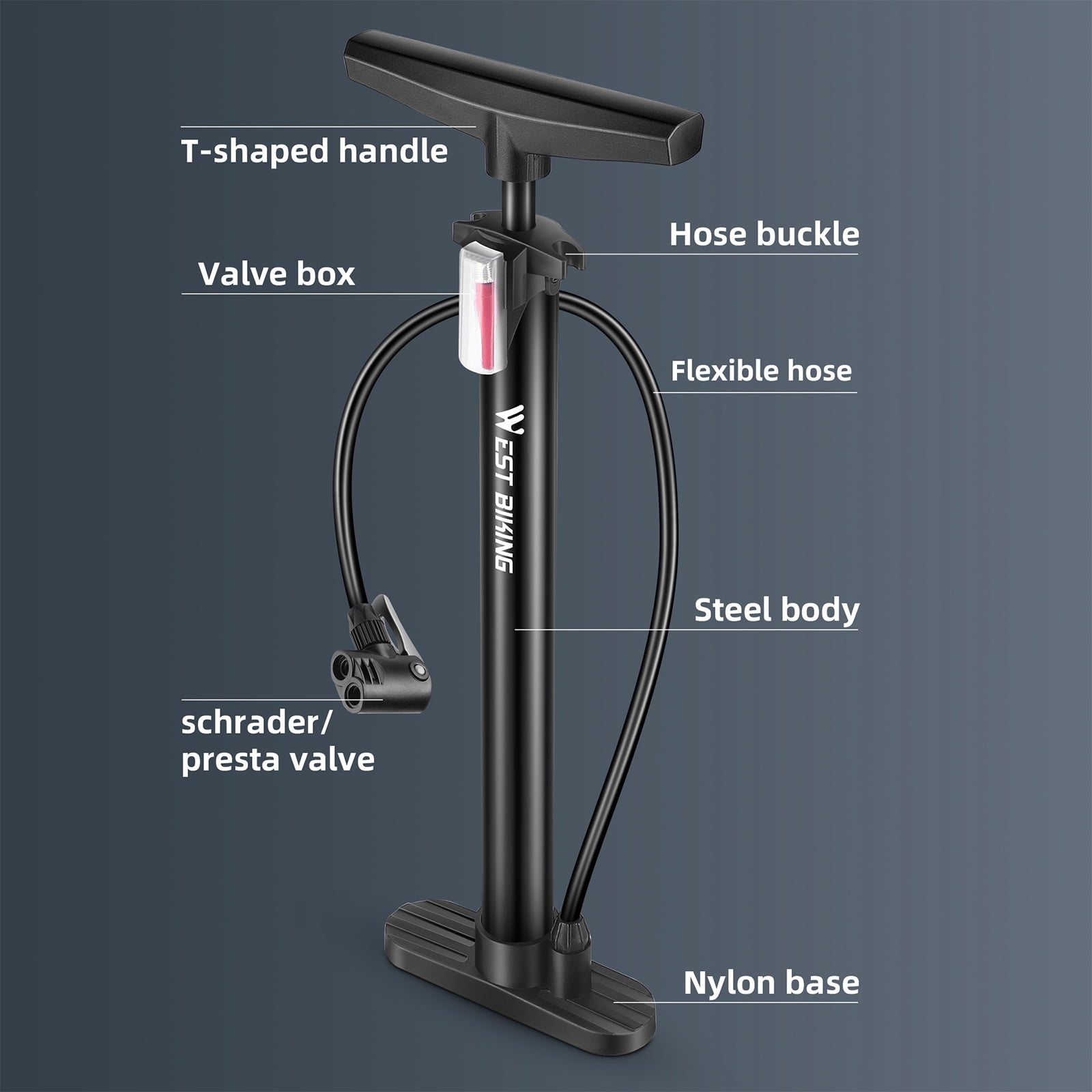 WEST BIKING Inflator,Inflator Bike Portable 160psi Tire Pump Bike Inflator Xinzy Tubbek Siuke