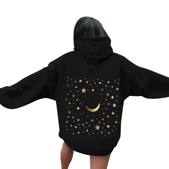 GaThRRgYP Oversized Sweatshirt for Women Hoodies,Women's Casual Printed Round Neck Long Sleeved Loose Hooded Sweatshirts Black S