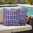thumbnail image 4 of Purple Plaid Outdoor Waterproof Pillow Covers, Modern Art Checkered Farmhouse Decorative Square Throw Pillowcase Sofa Cushion Sham for Patio/Couch/Chair, 20"x20" 2 Pack, 4 of 8