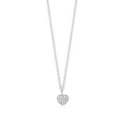 Sterling Silver 925 Small Heart Pendant Necklace with Cubic Zirconia on Rolo Chain 15" Italy UNICORNJ