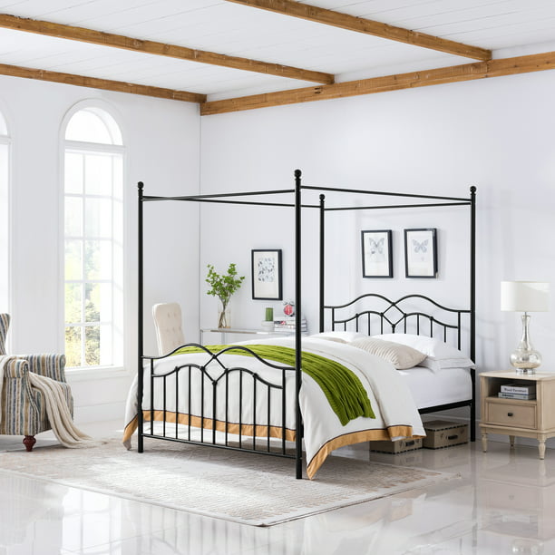 Simona Traditional Iron Canopy Queen, Traditional Queen Bed