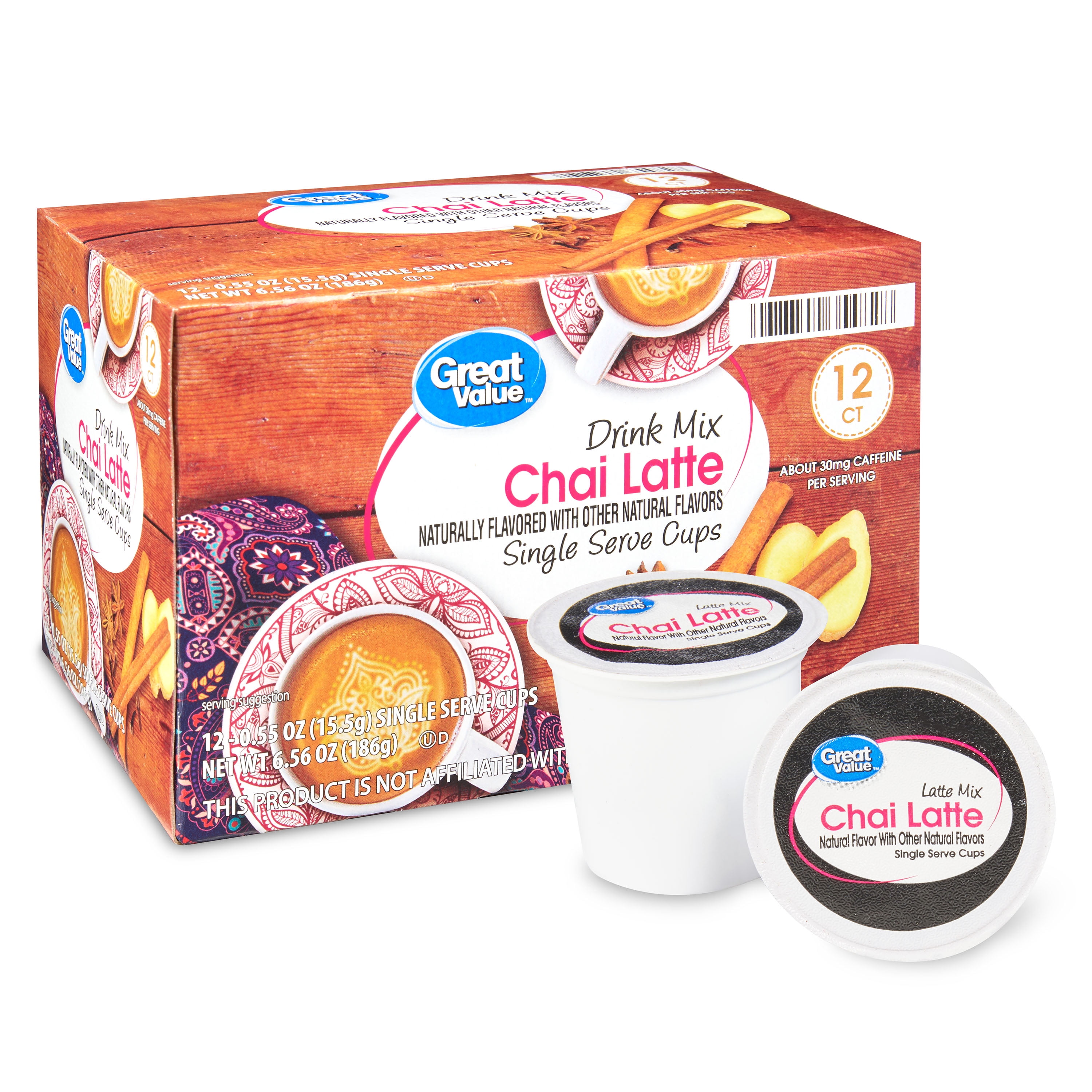 Great Value Chai Latte Drink Mix SingleServe Cups, 0.55 oz, 12 Count