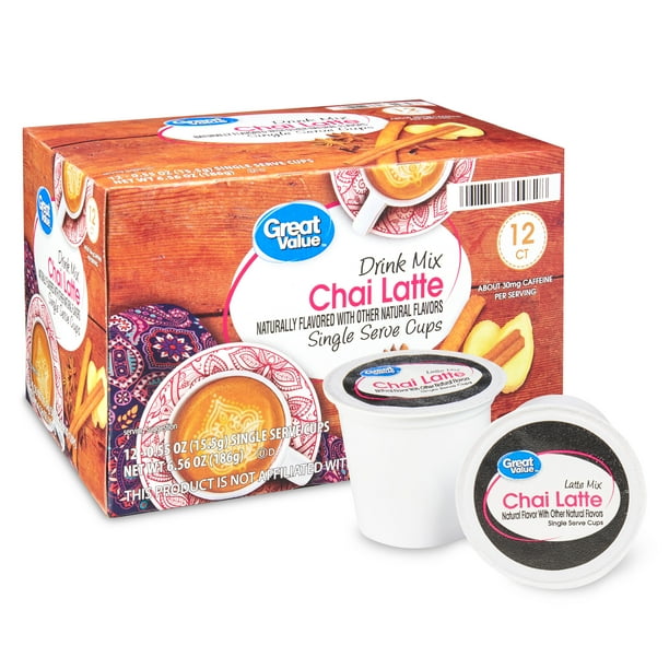 Great Value Chai Latte Drink Mix SingleServe Cups, 0.55 oz, 12 Count