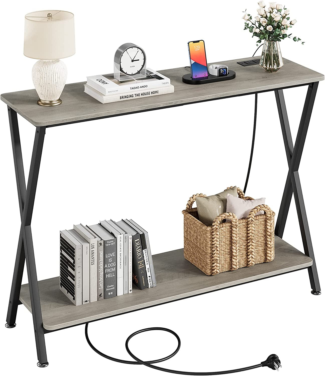 Console Table, Sofa Tables Narrow Entryway Table with Outlet, Shelf and