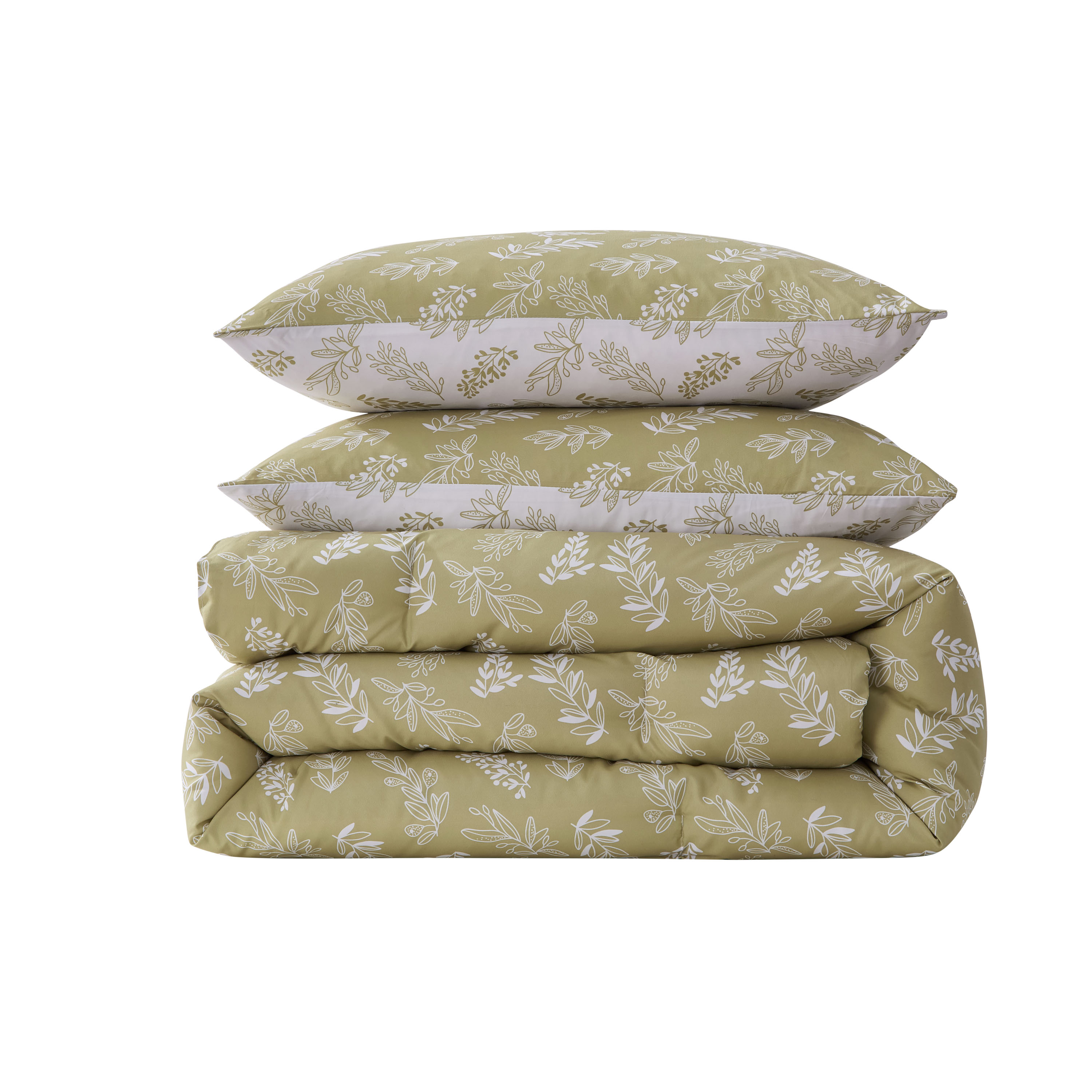 LammaLoe Full Size Comforter Sets, 3 Piece Botanical Bed in a Bag, Reversible Bedding Comforter Set with Sheets, Modern Bed Set, Olive Grove/White