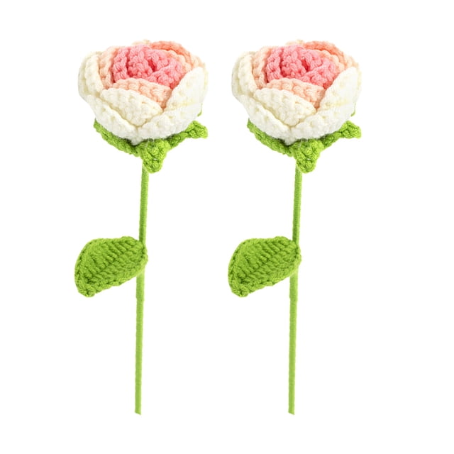 2 uds flores artificiales tejidas a mano de ganchillo falso con tallo para decoración del hogar, boda, fiesta, oficina