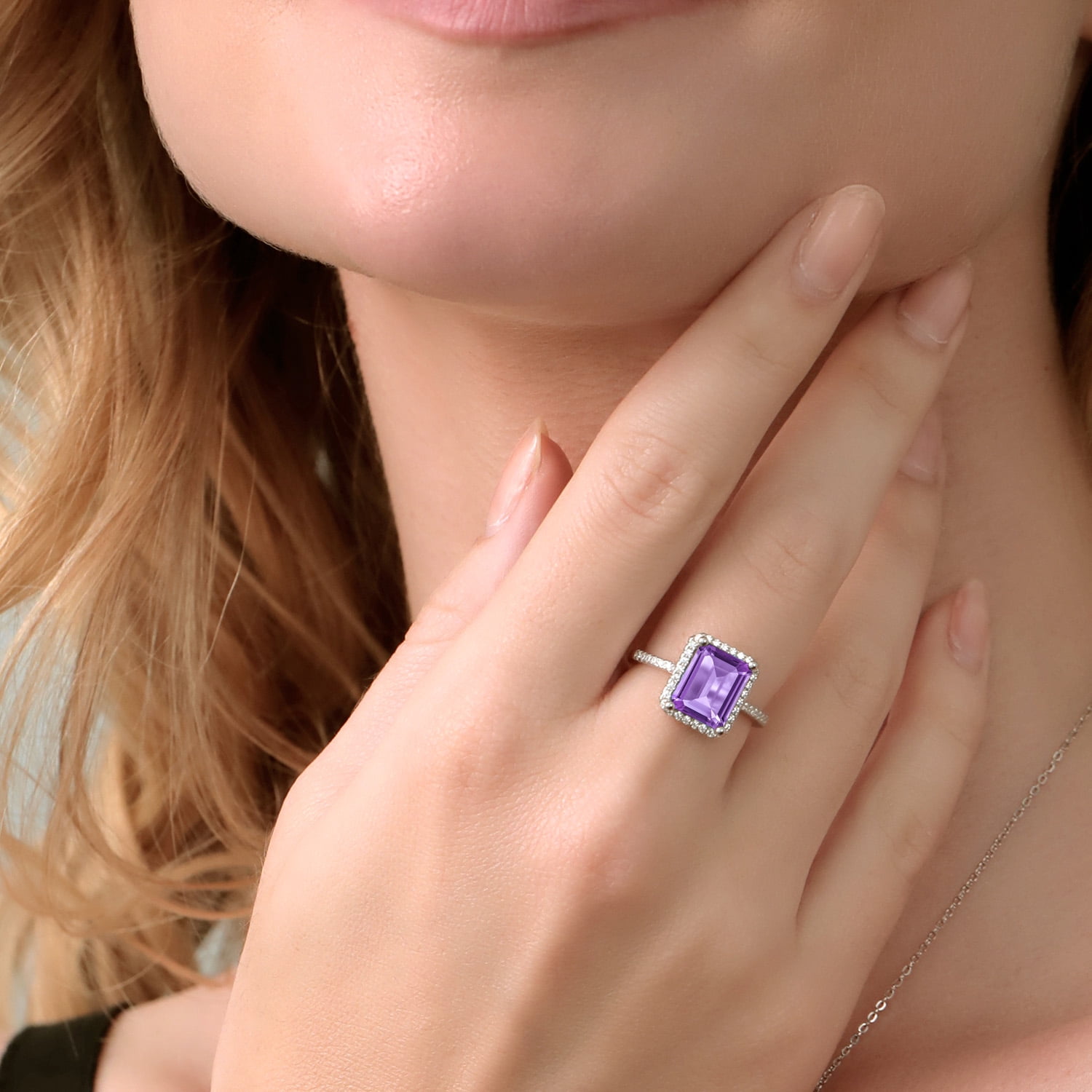 Gem Stone King 925 Sterling Silver Purple Amethyst Engagement Ring for Women (3.86 Cttw, Emerald Cut 10X8MM, Gemstone February Birthstone, Size 5)