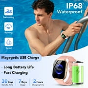 Smart Watch Fits for Android and iPhone 1.96 Smartwatch for Men Women 110+ Sports Modes Fitness Tracker with Answer Make Calls/Message Reminder, IP68 Waterproof for Gift (Pink)