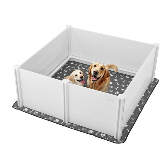 VEVOR Dogs Whelping Box, 60 x 60 x 24 inch,Plastic PVC Puppies Playpen with Height Adjustable Door and Washable Pee Pad,Anti-Deformation Indoor Puppy Play Pen for Extra Large Breed Dogs,Milk White