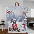 thumbnail image 3 of Hello Winter Pitbull Football Snowman Welcome Snowy Morning Cozy Fleece Blanket Terrier Dog Lover Warm Soft Throw Blanket - 01012, 3 of 5