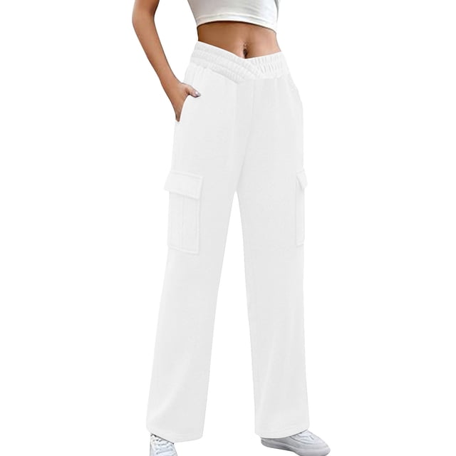 Kyusrd Cargo Sweatpants For Women Drawstring Elastic High Waist Fleece Multi Pockets Wide Leg Pants 2024 Trendy Casual Solid Color Tactical Active Relax Fit Workout Athletic Joggers Sweatpants