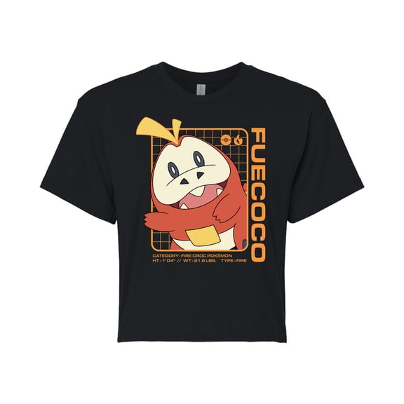 Pokémon - Fuecoco Stats - Juniors Cropped Cotton Blend T-Shirt