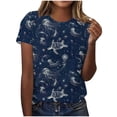 thumbnail image 1 of Pisexur Hauts de Printemps pour Femmes, Pull Décontracté à Manches Courtes Imprimé, Col Rond, Blouses Habillées Décontractées pour Femmes, Marine, L, 1 of 1