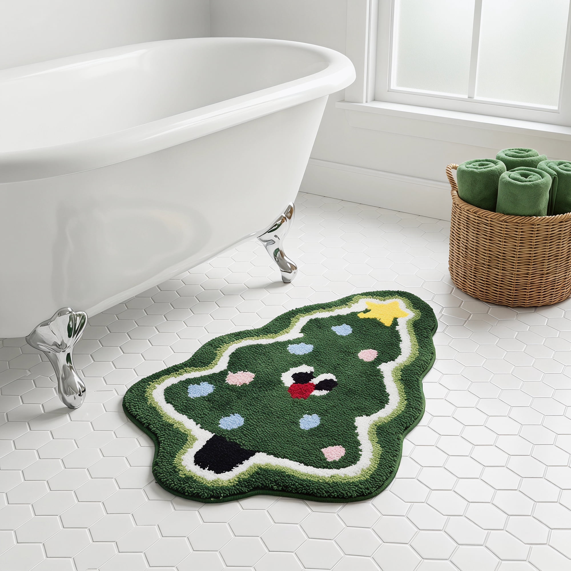 Unique Bargains Aesthetic Bathroom Ultra Soft Absorbent Shaggy Bath Mat Green 24" x 16"