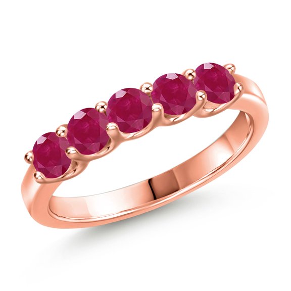 Gem Stone King 18K Rose Gold Plated Silver Red Ruby Wedding-Bands Ring for Women | 1.25 Cttw | Round 3.5MM | Gemstone July Birthstone | Size 5