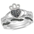 thumbnail image 3 of His and Her Trio Wedding Ring Set Claddagh Silver Steel Couples Wedding Engagement Set, 3 of 5