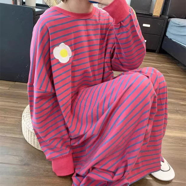 Primavera otoño 2024 vestido de frutas bordado de manga larga ropa de dormir holgada camisón ropa de hogar