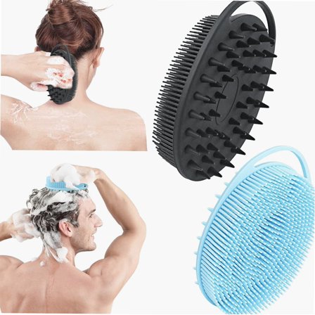 Silicone Loofah Body Scrubber - Soft Exfoliating Body Bath Brush for Use in Shower, 2 in 1 Shower and Shampoo Scalp Massager Brush, Cleaning Skin Scrubber for Men Women (2Pack)