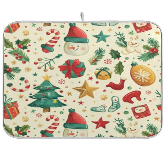 Kitchen Drying Mat 16x18In Drying Dish Mat Dish Drying Mats Kitchen Countertop Multi-Function Drain Drying Mat Kitchen Table Christmas Cartoon Elements