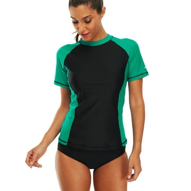 Anferry Womens Short Sleeve Rash Guard Color Block Swimwear UPF 50  Swimming Shirt