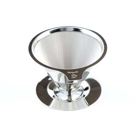 Maranello Caffé Pour Over Coffee Dripper - Reusable Stainless Steel Pour Over Coffee Maker - Single or Multi Cup Paperless Coffee Filter with Cup