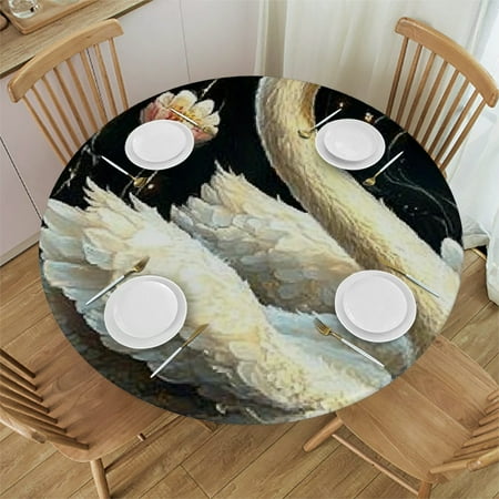 

Patifu Swan Flowers Fantasy Art Round Tablecloth Stain-Resistant Washable Elastic Edge for Indoor Outdoor Dining Kitchen Farmhouse Home 31 -35