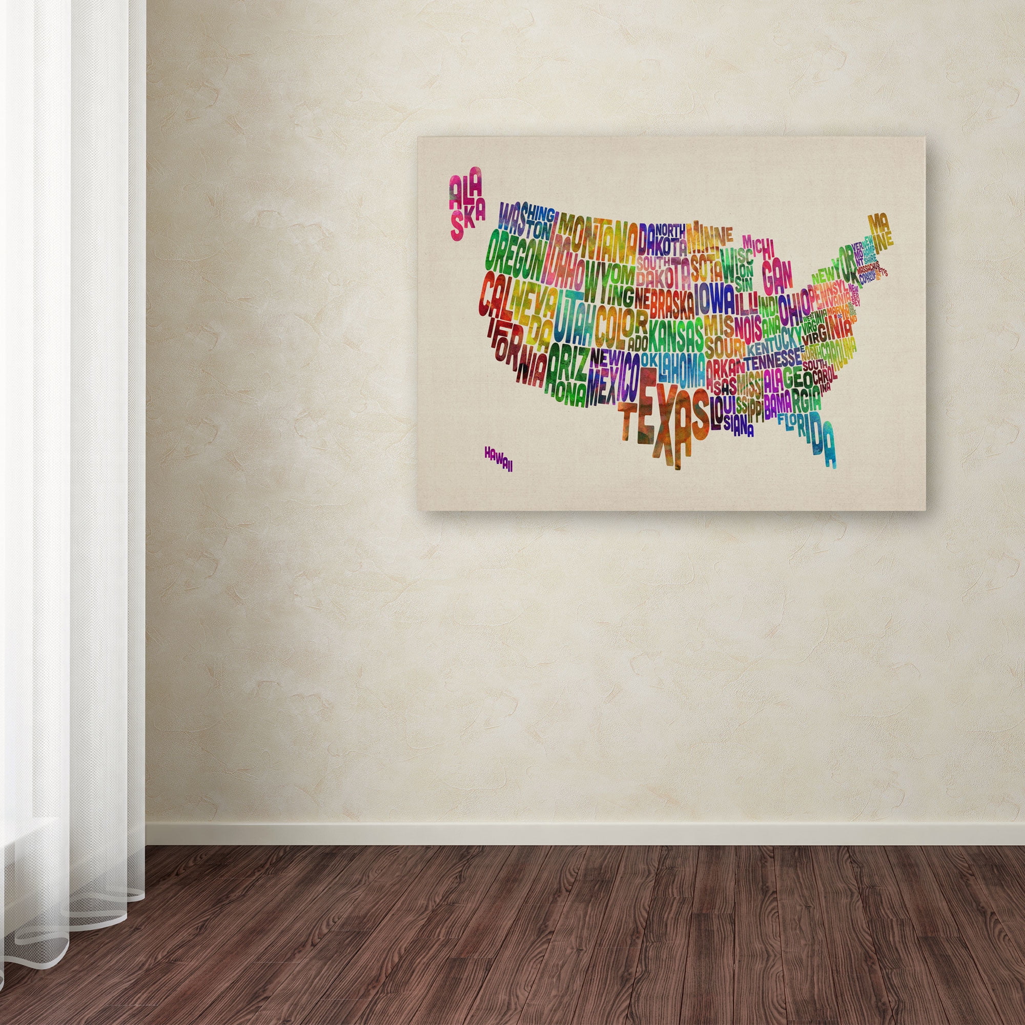 Trademark Art 'USA States Text Map' Canvas Art by Michael Tompsett