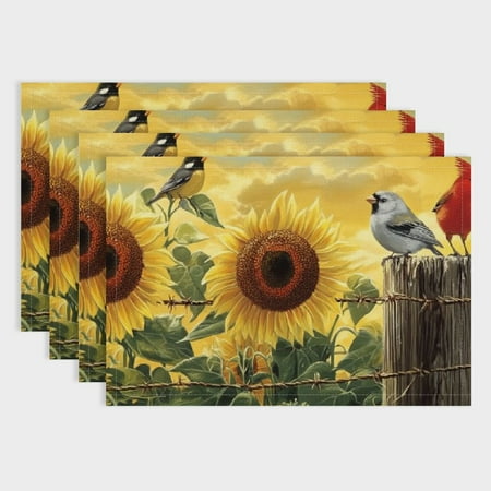 

Shiartex Sunflowers 4pcs Linen Dining Table Placemats for Birthday Parties Christmas Restaurants Buffets - Home Decoration 18x12in