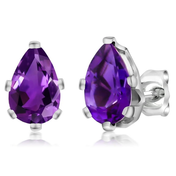 Gem Stone King 2.00 Cttw Genuine Natural Amethyst Stud Earrings for Women Men | 925 Sterling Silver | Pear Shape 8X5MM | Fine Jewelry Gifts for Her Mom Women Wife