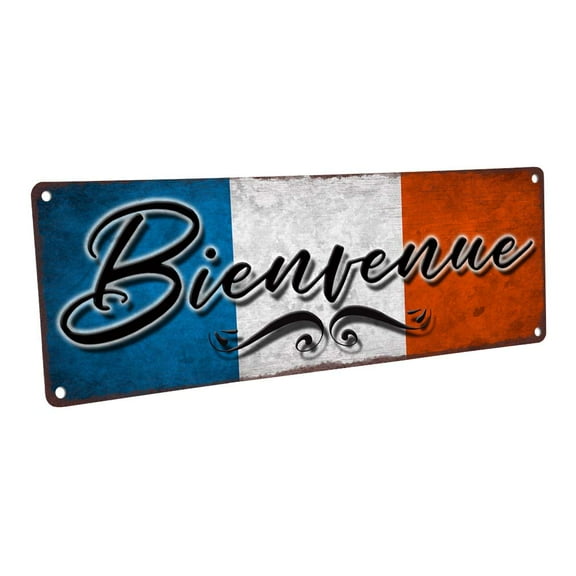 Bienvenue French Welcome 4"x12" Metal Sign, Wall Décor for Kitchen and Dining