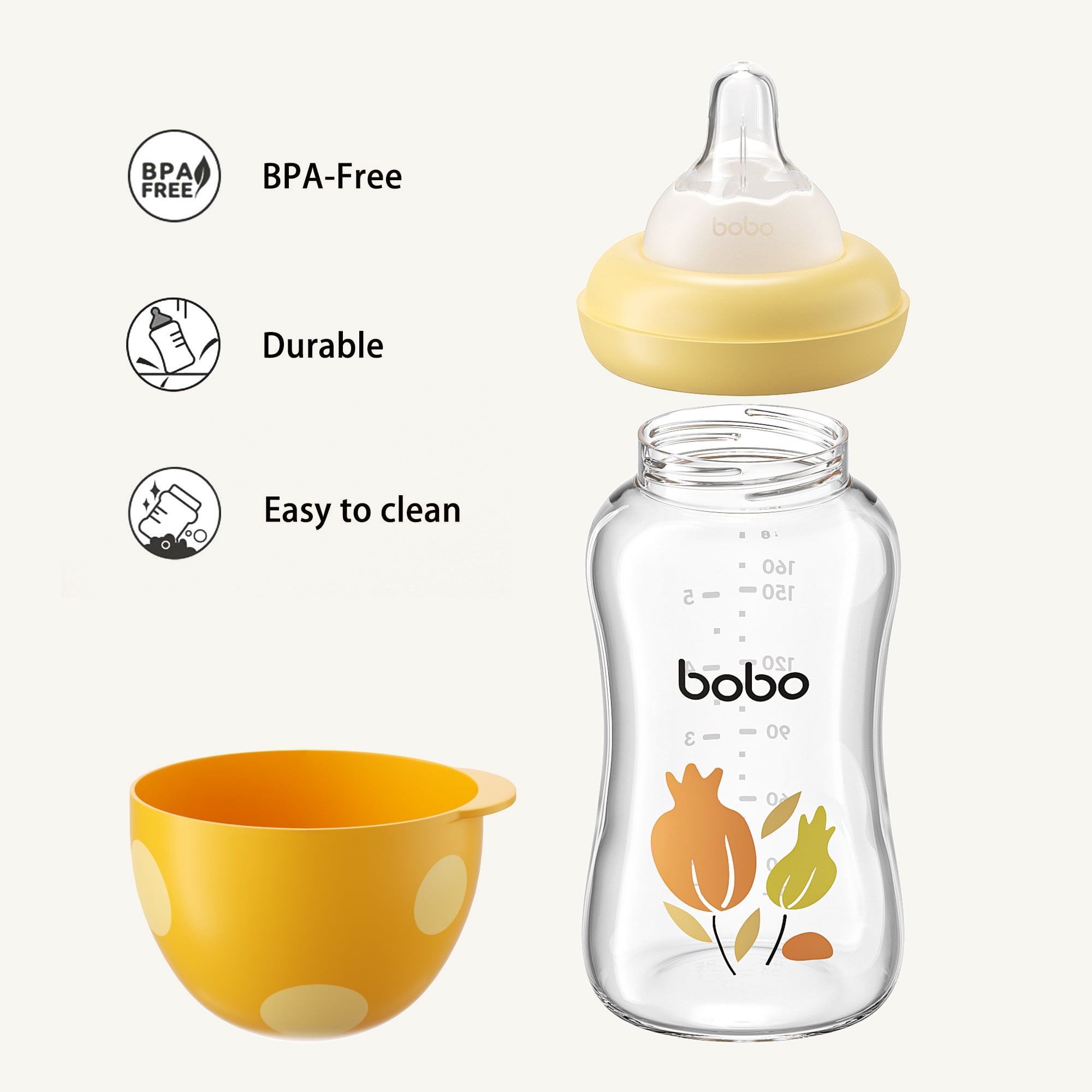 YOHKOH 5.4oz Natural Baby Bottles Sets with Level S Nipple,0m+ (Pack of 4)-Yellow